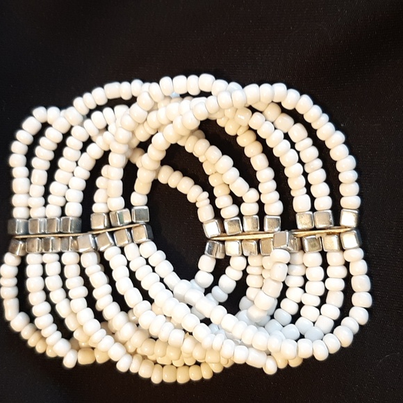 Wrap bracelet with seed beads.  Silver trim. Fits all sizes. - Picture 6 of 11